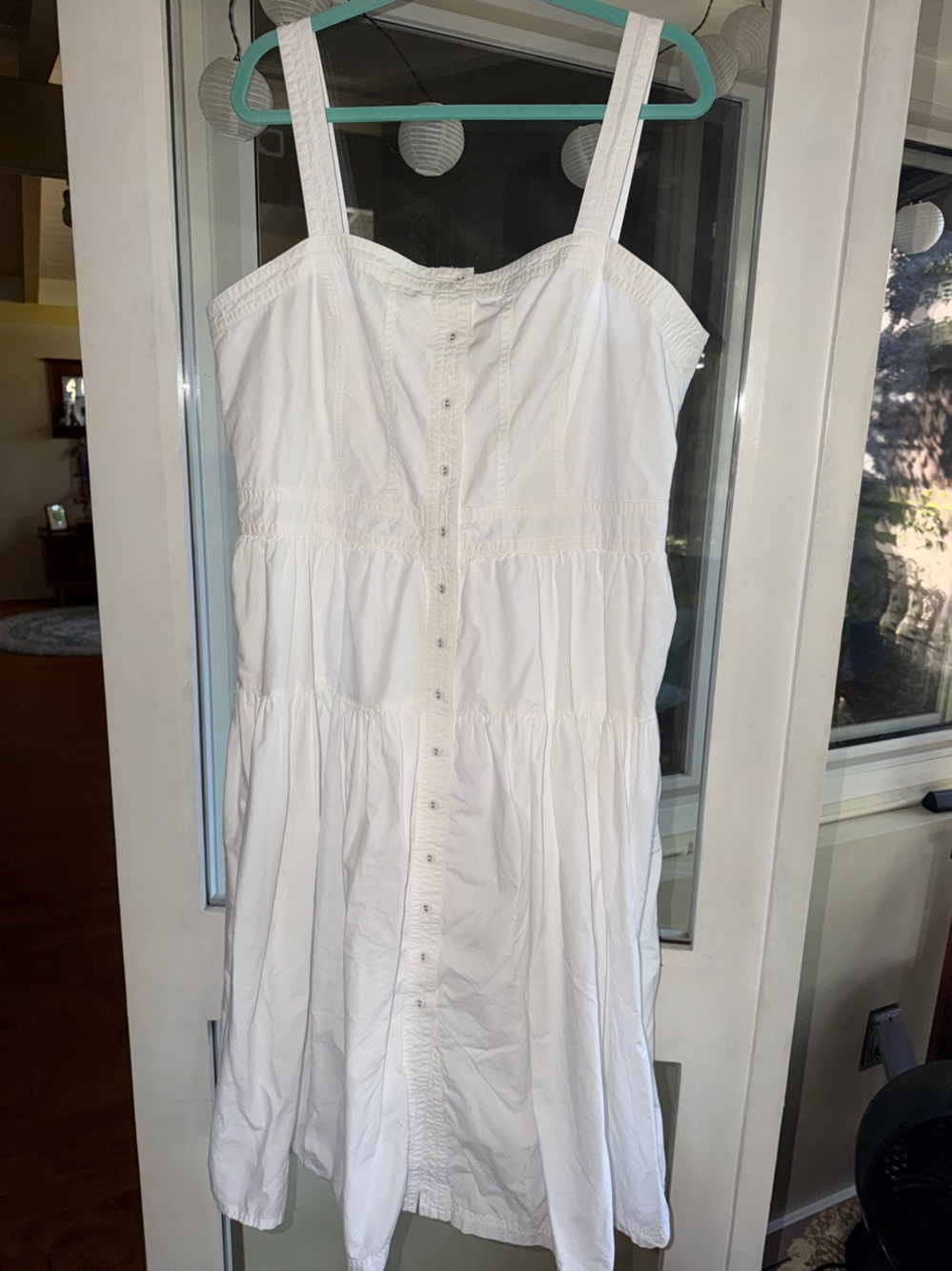 Banana Republic White Tiered Button-Front Midi Dress